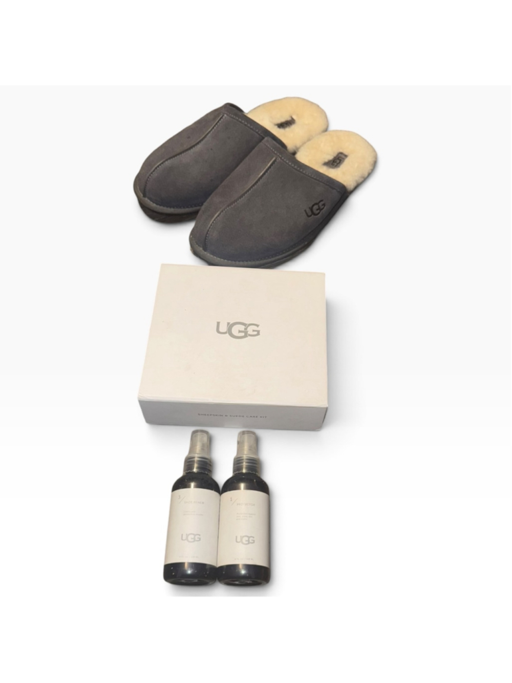 Mens UGG Suede Slippers with Care Kit, Size 11
